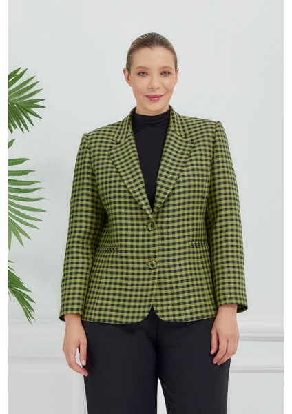 Atelier Kadın Büyük Beden Ekoseli Klasik Ceket