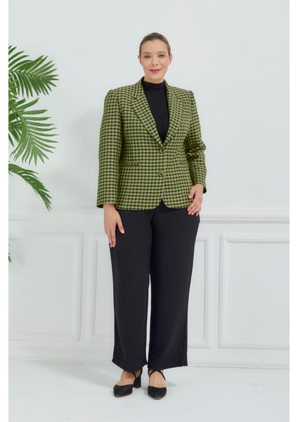 Atelier Kadın Büyük Beden Ekoseli Klasik Ceket