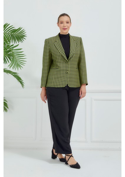 Atelier Kadın Büyük Beden Ekoseli Klasik Ceket