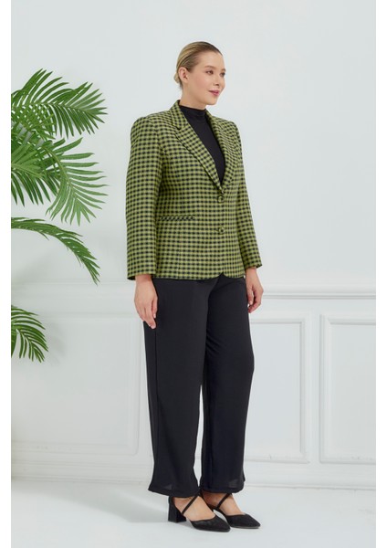 Atelier Kadın Büyük Beden Ekoseli Klasik Ceket