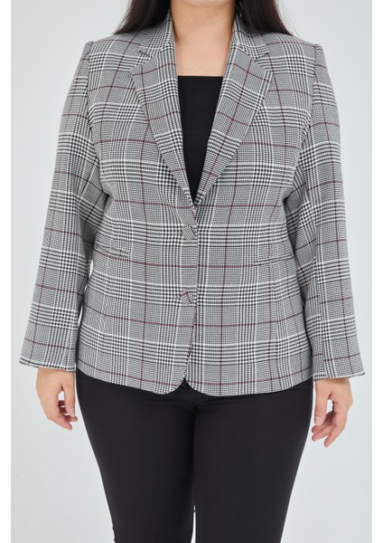 Atelier Kadın Büyük Beden Ekoseli Klasik Ceket
