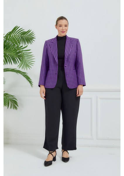 Atelier Kadın Büyük Beden Ekoseli Klasik Ceket