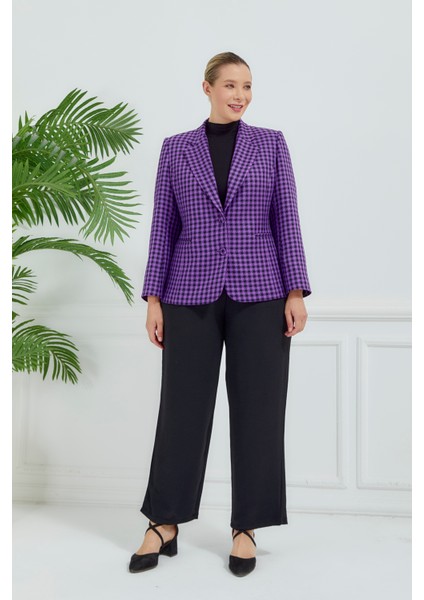 Atelier Kadın Büyük Beden Ekoseli Klasik Ceket modelleri