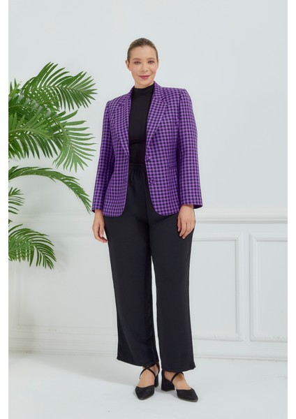 Atelier Kadın Büyük Beden Ekoseli Klasik Ceket