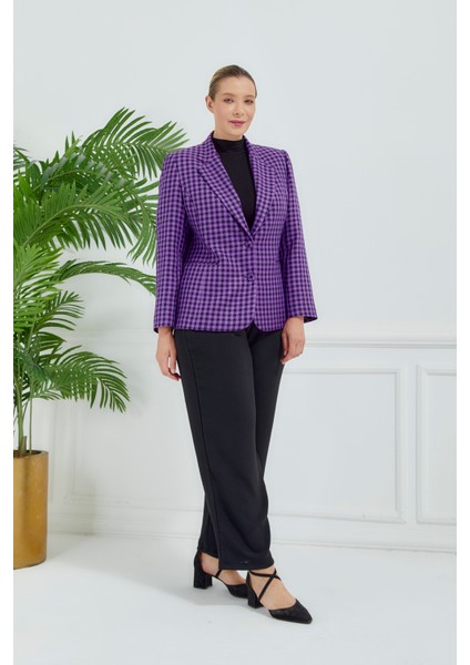 Atelier Kadın Büyük Beden Ekoseli Klasik Ceket