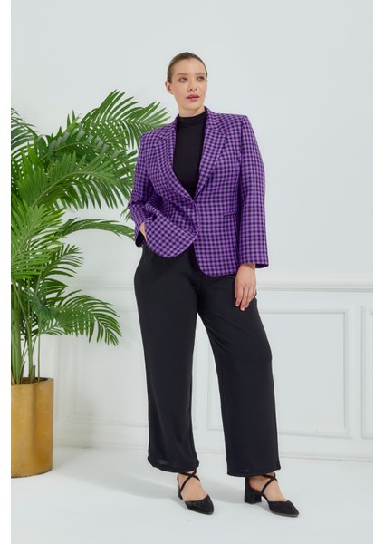 Atelier Kadın Büyük Beden Ekoseli Klasik Ceket