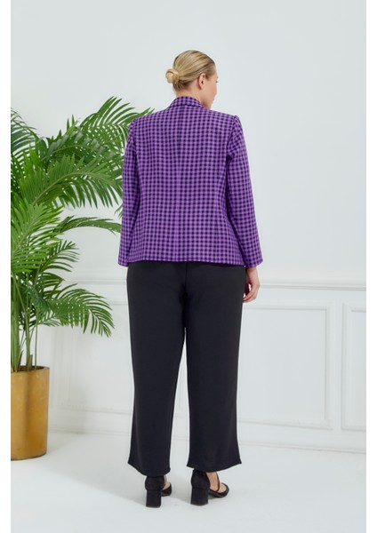 Atelier Kadın Büyük Beden Ekoseli Klasik Ceket