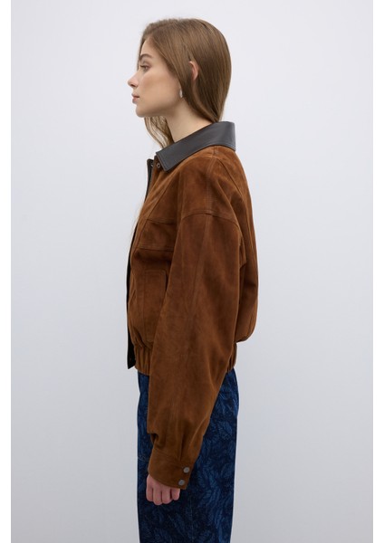 %100 Deri Fermuar ve Çıtçıt Detaylı Mont Taba Y2551002_022 modelleri