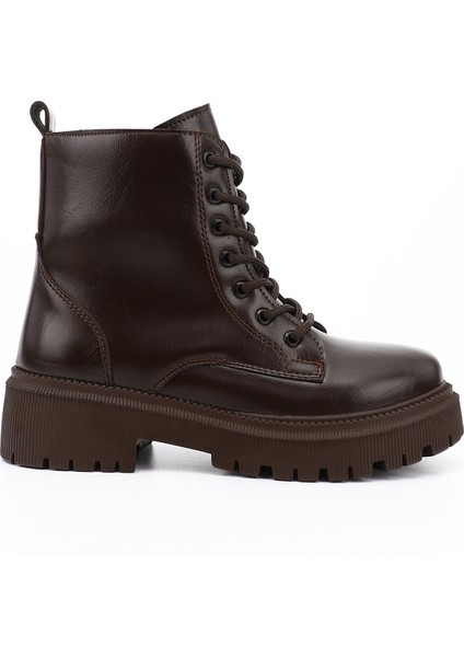 Kadın Kahverengi Fermuarlı Kalın Topuklu Postal Bot