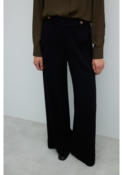 Düğme Detaylı Geniş Double Paça Pantolon Siyah K2612027_001 fırsatları