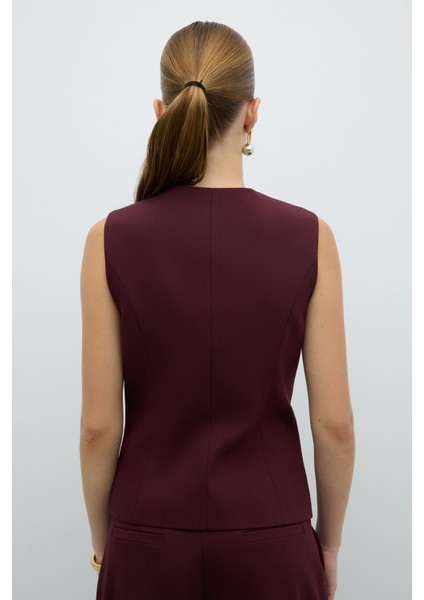 V Yaka Önü Düğmeli Yelek Bordo K2617021_008 fiyatları
