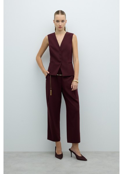V Yaka Önü Düğmeli Yelek Bordo K2617021_008 modelleri