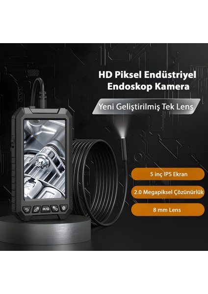5003-2 Endoskop Kamera | 10M Kablo, 5" IPS Ekranlı, 2.0mp Hd Lens, Boru ve Motor Iç Görüntüleme