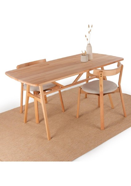 6 Kişilik Slim Masif Kayın Ahşap Masa Takımı, 6 Adet ARC Kayın Sandalye - Bej 150x80 fiyatları