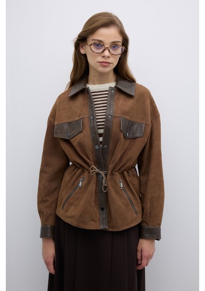 Beli Büzgülü ve Çıtçıt Detaylı Süet Mont Vizon Y2551001_014