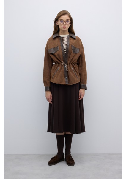 Beli Büzgülü ve Çıtçıt Detaylı Süet Mont Vizon Y2551001_014 modelleri