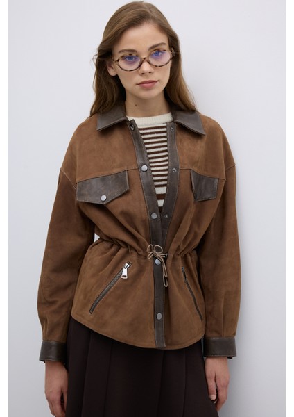 Beli Büzgülü ve Çıtçıt Detaylı Süet Mont Vizon Y2551001_014 fırsatları