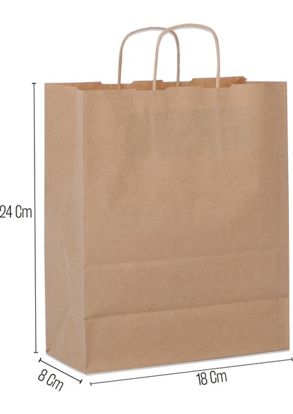 18*24*8 Kraft Saplı Kağıt Çanta 25 Adet