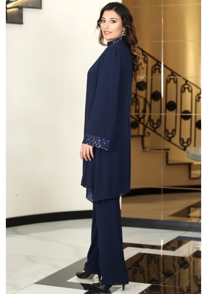 Umay Şifon Tunik Pantolon Takım Lacivert TBSELB68 fiyatları