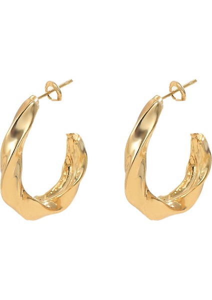 EH5234 Altın Geometrik Bükümlü Parlak Tasarım Kadın Küpeleri (Yurt Dışından)