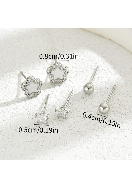 EH4591-7 Gümüş Beş Köşeli Yıldız Zirkon Taşlı Küpe - 3 Çift (Yurt Dışından) fiyatları