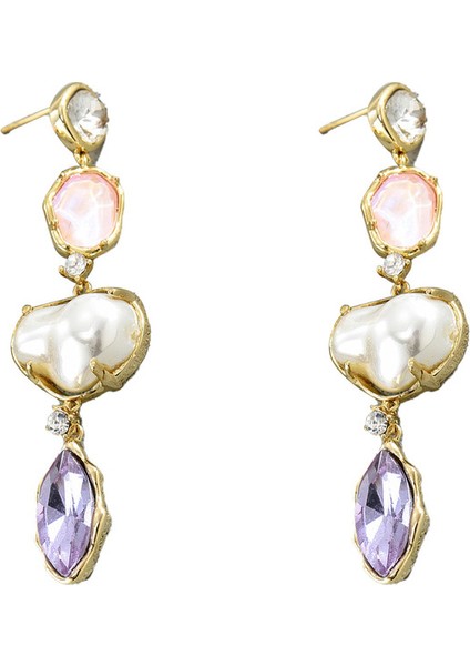 EH4300 Sentetik Zirkon ve Inci Taşlı Altın Uzun Kadın Küpeleri (Yurt Dışından)