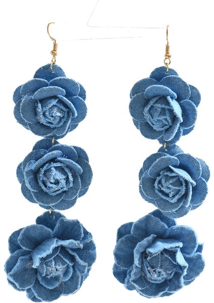 EH4506 Mavi Çiçek Desenli Kumaş Kadın Küpeleri (Yurt Dışından)