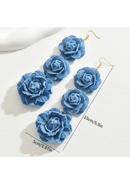 EH4506 Mavi Çiçek Desenli Kumaş Kadın Küpeleri (Yurt Dışından) fiyatları