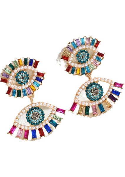 EH4266 Altın Melek Gözü Renkli Zirkonya Kadın Küpeleri (Yurt Dışından)