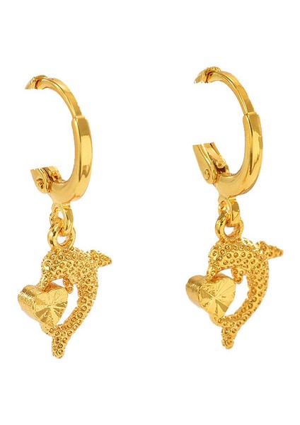 EH5075 Altın Kalp Yunus Tasarımlı Kadın Küpeleri (Yurt Dışından)