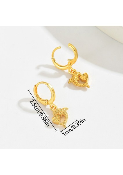 EH5075 Altın Kalp Yunus Tasarımlı Kadın Küpeleri (Yurt Dışından) fiyatları
