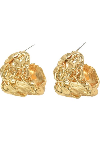 EH4739-3 Altın Kore Pileli Tasarım Kadın Küpeleri (Yurt Dışından)