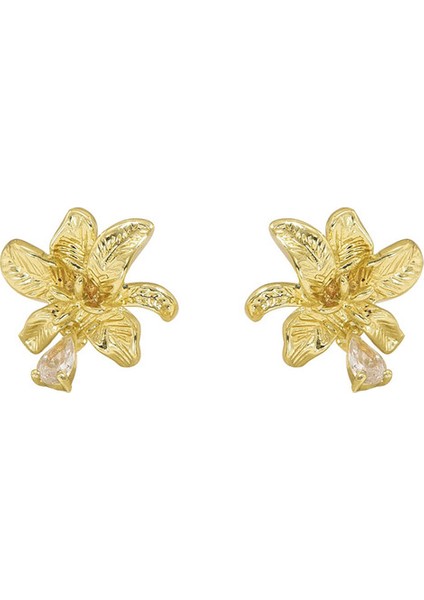 EH5199 Altın Çiçek Işlemeli Zirkon Tasarım Kadın Küpeleri (Yurt Dışından)