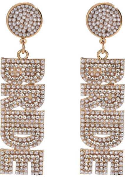 EH4659 Altın Harfli ve Yapay Inci Kadın Küpeleri (Yurt Dışından)