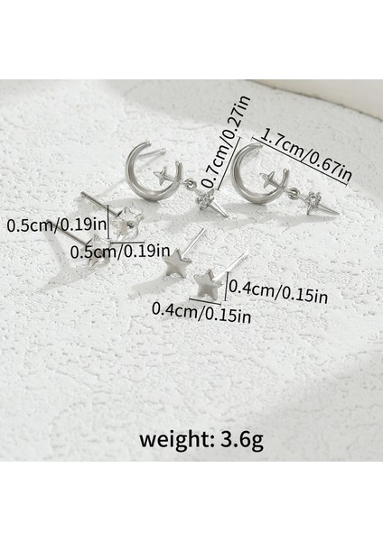 EH4593-4 Çoklu Piercing Için Zirkonyumlu Gümüş Ay Yıldız - 3 Çift (Yurt Dışından) fiyatları