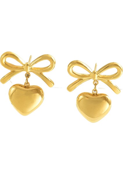 EH4753-1 Altın Fiyonklu Kalp Tasarımlı Kadın Küpeleri (Yurt Dışından)