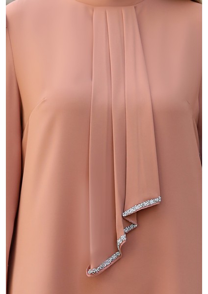 Işıltı Taş Detaylı Büyük Beden Tesettür Tunik fiyatları