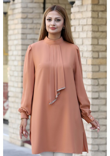 Işıltı Taş Detaylı Büyük Beden Tesettür Tunik modelleri