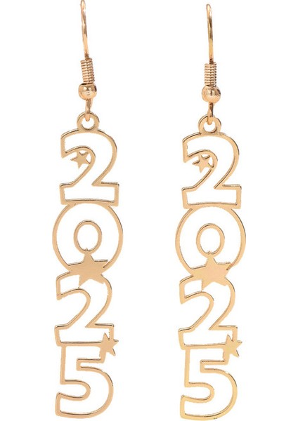 EH4992 Altın Uzun 2025 Rakamlı Kadın Küpeleri (Yurt Dışından)