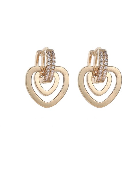 EH2008 Altın Çift Kalp Şeklinde Kübik Zirkon Kadın Küpeleri (Yurt Dışından)