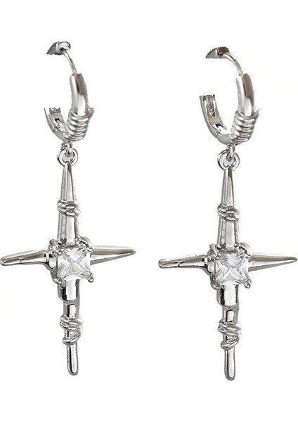 EHSF239-2 Gümüş Tonlarında Zirkon Taşlı Haç Kadın Küpesi (Yurt Dışından)