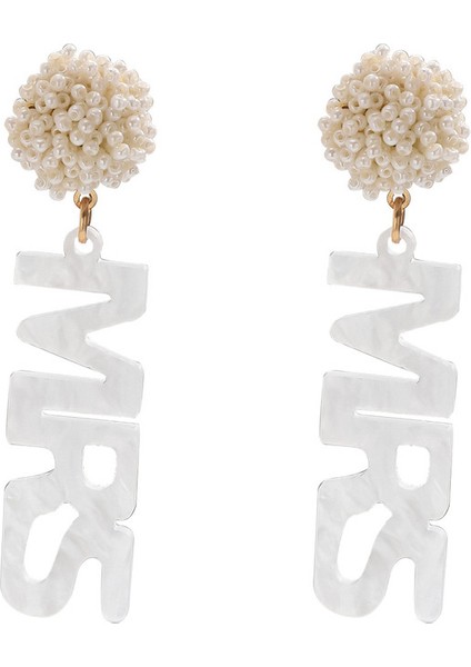 EH4659-5 Beyaz Harfli Kadın Küpesi (Yurt Dışından)