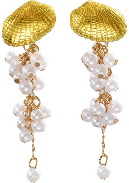 EH5080 Altın Inci Püsküllü Kadın Küpeleri (Yurt Dışından)