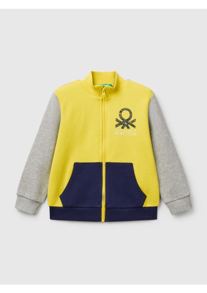 Erkek Çocuk Sarı Mix Benetton Logo Işlemeli Fermuarlı Sweatshirt fiyatları