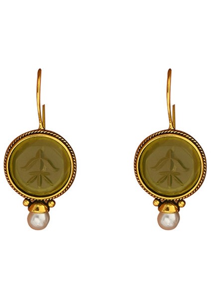 EH4783 Yeşil Yapay Taşlı Altın Tonlarında Kadın Küpeleri (Yurt Dışından)