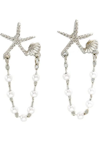 EH4373-2 Gümüş Beş Köşeli Yıldız Kabuklu Inci Kadın Küpesi (Yurt Dışından)