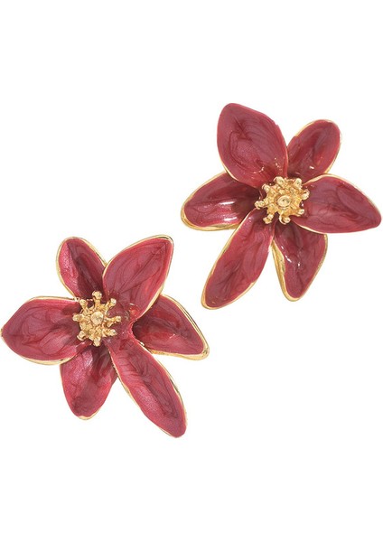 AEH70370A Kırmızı Taze Çiçek Desenli Kadın Küpeleri (Yurt Dışından)