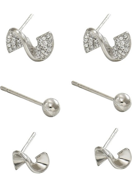 EH4593-8 Gümüş Basit Zirkonya Çoklu Piercing Küpe - 3 Çift (Yurt Dışından)