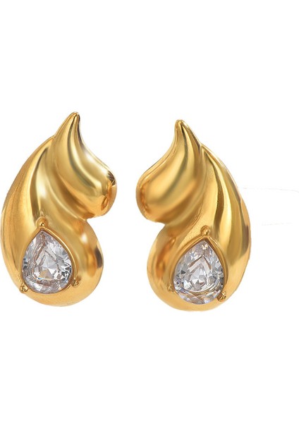 EH5049 Altın Geometrik Zirkon Tasarım Kadın Küpeleri (Yurt Dışından)