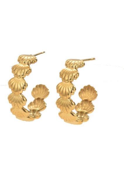 EH5058 Altın Okyanus Esintili Kabuk Tasarımlı Kadın Küpeleri (Yurt Dışından)